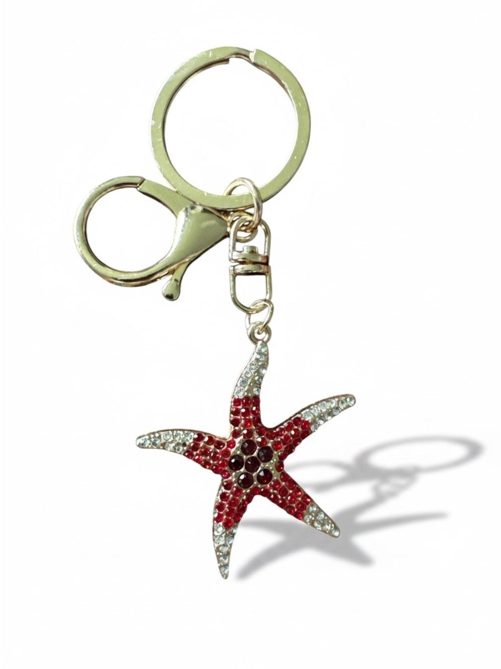 Mint Starfish Keychain Bag Charm Gold Tone Red & Clear Crystals NWT